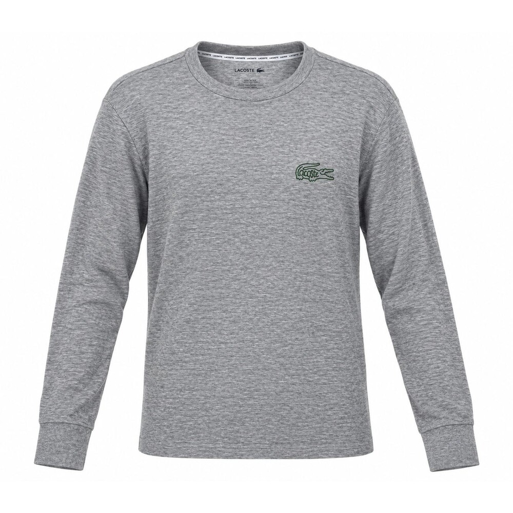 Lacoste Long Sleeve Thermal Shirt Gray Croc Logo Mens Size S Sleepwear